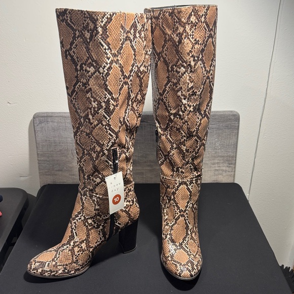 a new day Shoes - a new day Tan Snake-Print Over-the-Knee Boots